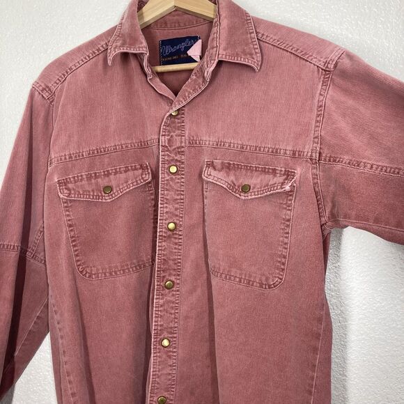 Wrangler Shirt Mens 15.5-35 Medium Pink red Denim Western Snap Long Sleeve - Picture 3 of 16